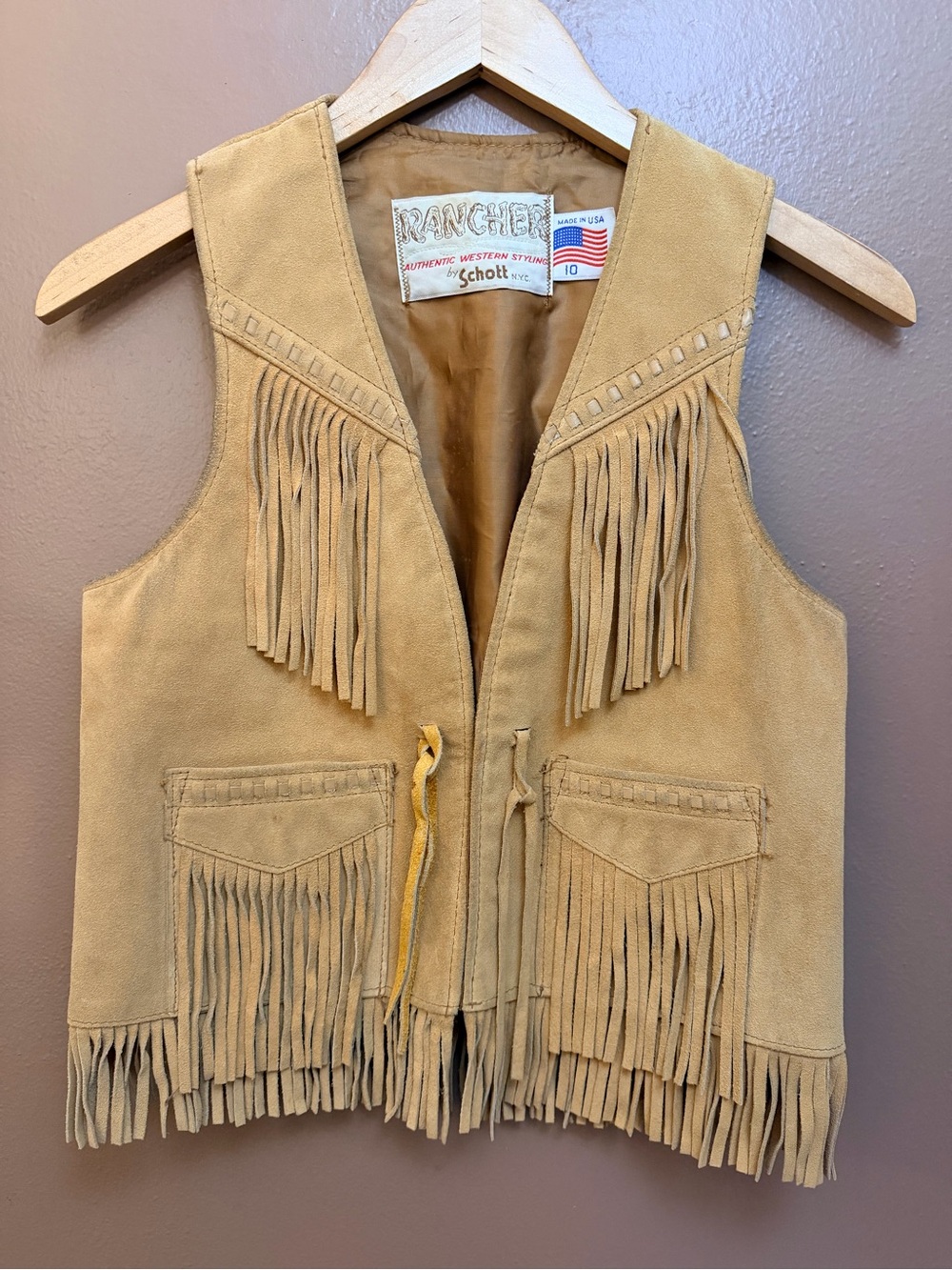 VINTAGE Schott Rancher Women’s Lined Fringe Tie Western Vest Size 10